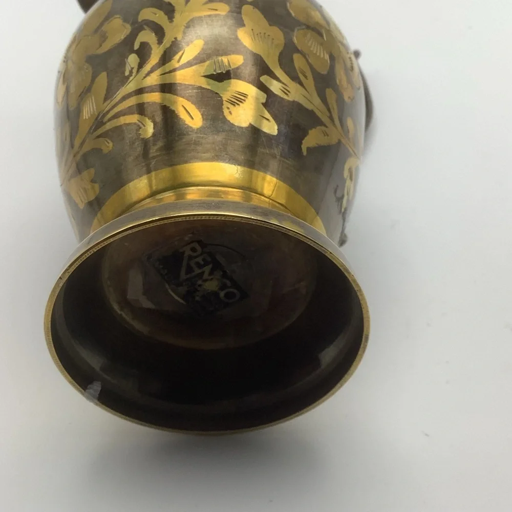Renco India Etched Flower Brass Vase/Pitcher
